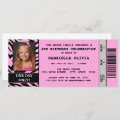 Pink Zebra Event Ticket Birthday Party Invitation (Front/Back)