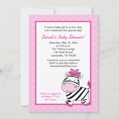 Pink Zebra Girl Baby Shower Invitation