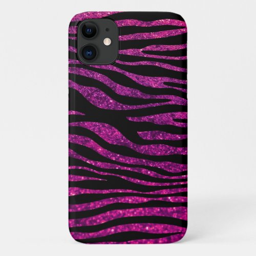 Pink Zebra Glitter Zebra Zebra Print Stripes iPhone 11 Case