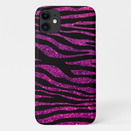 Pink Zebra Glitter Zebra Zebra Print Stripes iPhone 11 Case