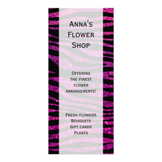 Pink Zebra, Glitter Zebra, Zebra Print, Stripes Rack Card (Front)