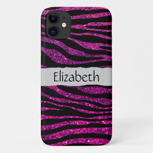 Pink Zebra Glitter Zebra Zebra Print Your Name iPhone 11 Case