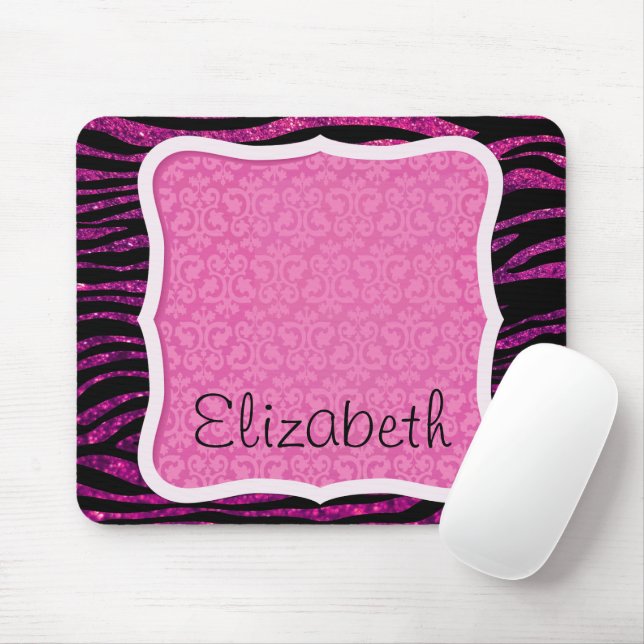 Pink Zebra, Glitter Zebra, Zebra Print, Your Name Mouse Pad (With Mouse)