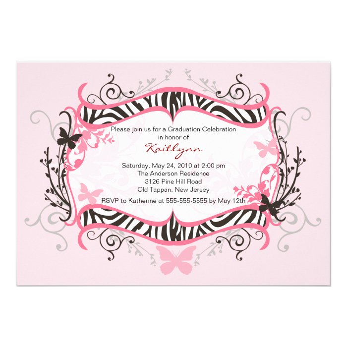 Pink Zebra Graduation Invitation