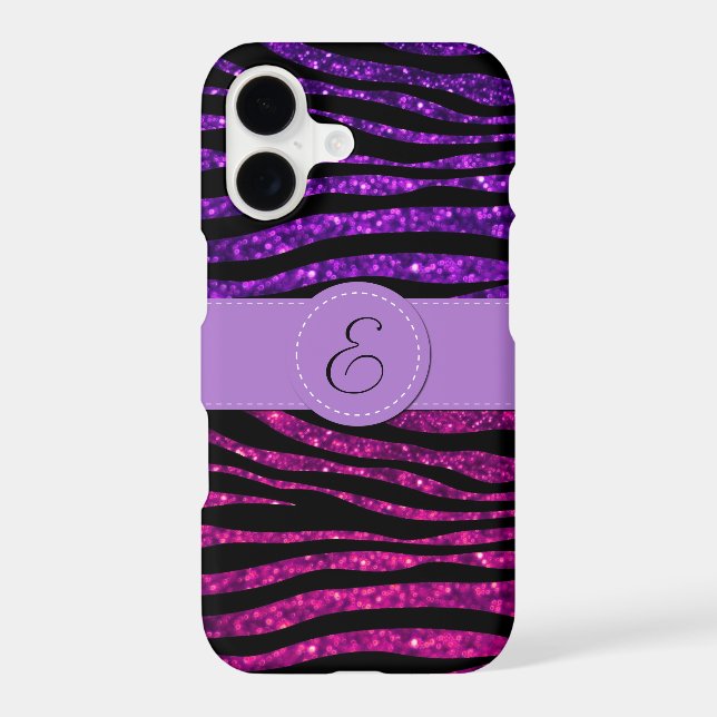 Pink Zebra, Green Zebra, Glitter Zebra, Monogram Iphone Case (Back)