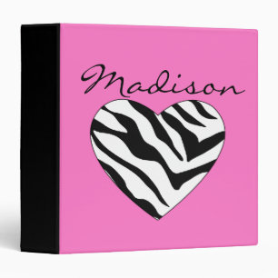 Pink Zebra Heart 3 Ring Binder
