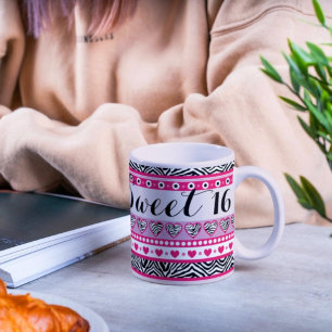 Pink zebra heart Sweet 16 Mug
