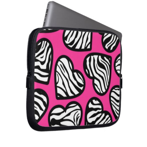 Pink Zebra hearts Laptop Sleeve
