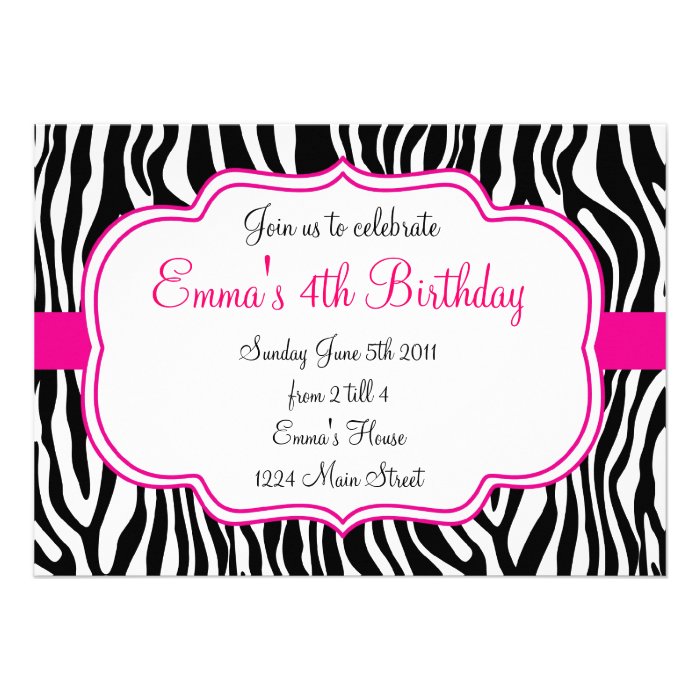 Pink Zebra Invitation