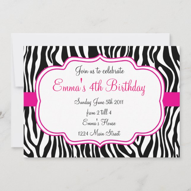 Pink Zebra Invitation (Front)