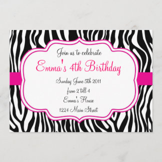 Pink Zebra Invitation