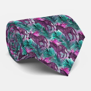 Pink Zebra Jungle Tropical Pattern Neck Tie