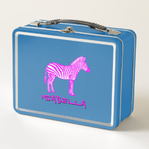 Pink Zebra Kids Metal Lunch Box