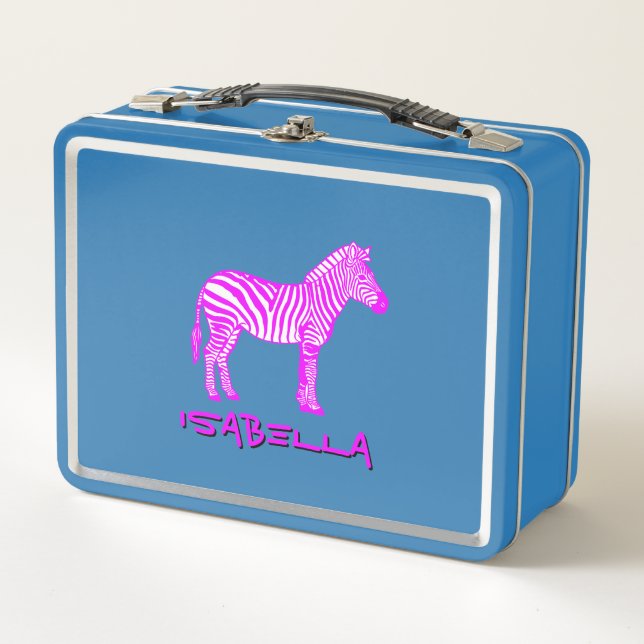 Pink Zebra Kids  Metal Lunch Box (Front)
