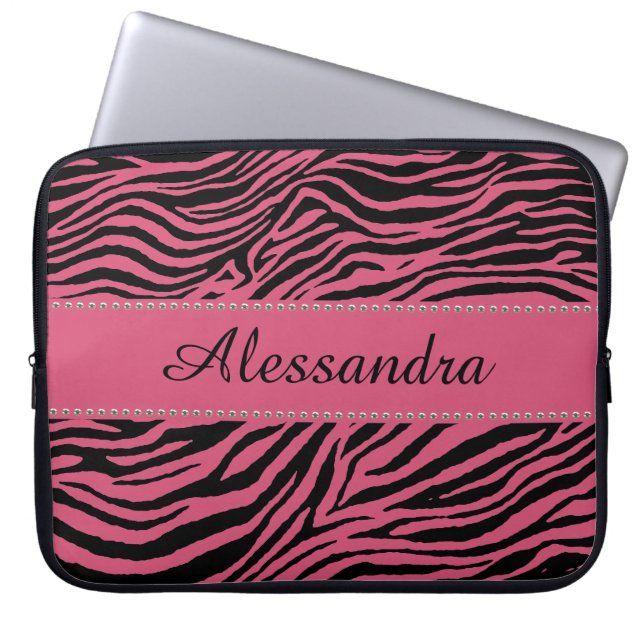 Pink Zebra Laptop Sleeve Personalized (Front)