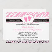 Pink Zebra Leopard Feet Baby Shower Invitation (Front/Back)