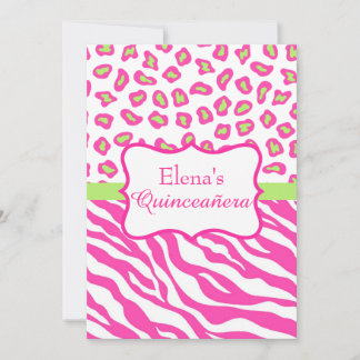 Pink Zebra Leopard Skin Quinceañera Invitation