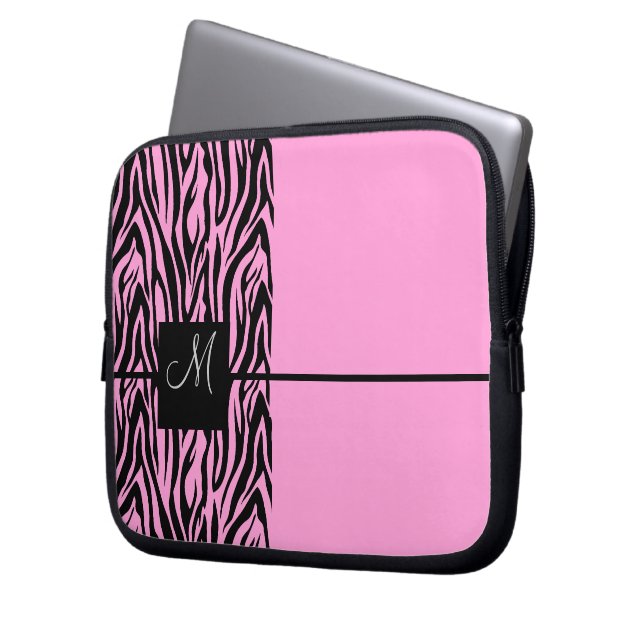 Pink Zebra-Monogrammed Laptop Sleeve (Front Left)