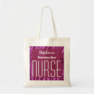 Pink Zebra NEUROSCIENCE Nurse Custom Name Tote Bag
