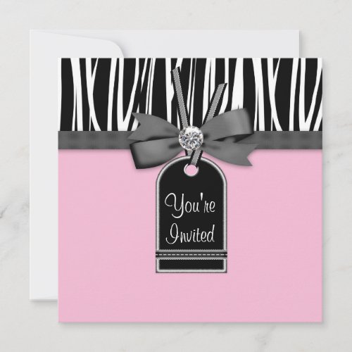 Pink Zebra Party Invitation Template