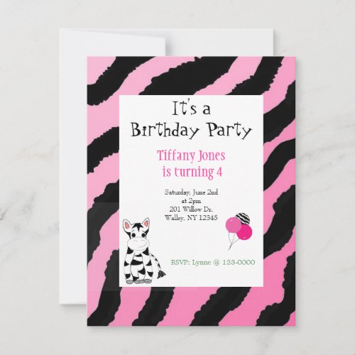 Pink  Zebra Pattern Birthday Invitation