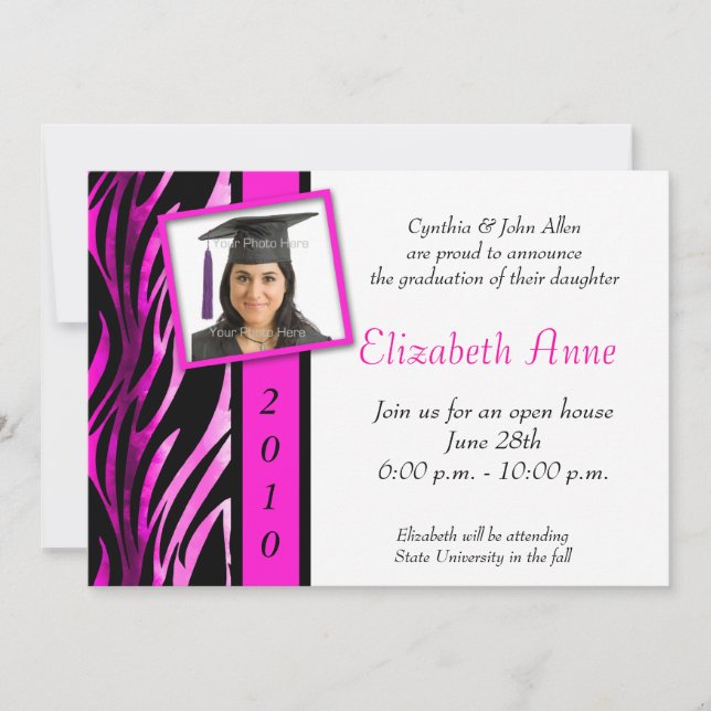 Pink Zebra Pattern Photo Invitation (Front)