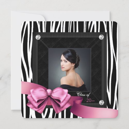 Pink Zebra Photo Graduation Announcements