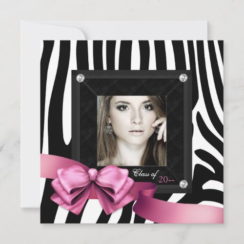 Pink Zebra Photo Graduation Announcements