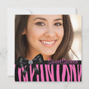 Pink Zebra Photo Sweet Sixteen Birthday Party Invitation