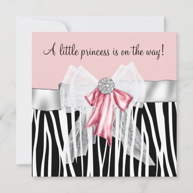 Pink Zebra Pink Black Princess Baby Shower Invitation (Front)