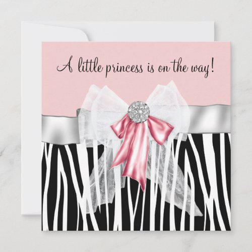 Pink Zebra Pink Black Princess Baby Shower Invitation