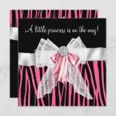 Pink Zebra Pink Black Princess Baby Shower Invitation (Front/Back)