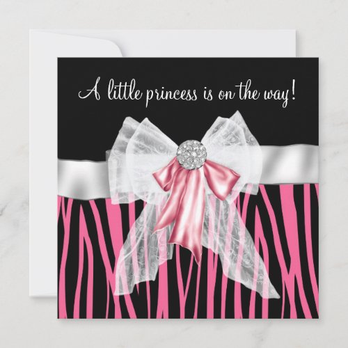 Pink Zebra Pink Black Princess Baby Shower Invitation