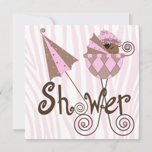 Pink Zebra Pink Brown Baby Girl Shower Invitation