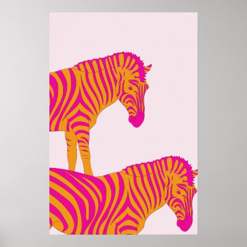 Pink Zebra Poster Minimalist Art Eclectic Trendy 
