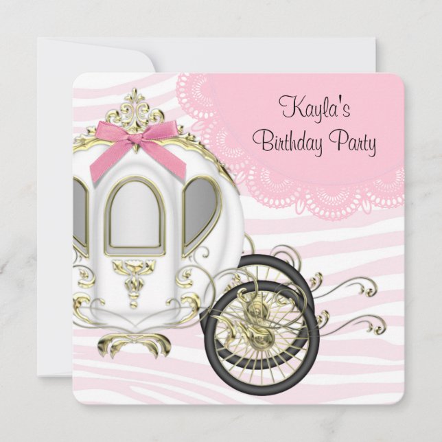 Pink Zebra Princess Birthday Party Invitation (Front)