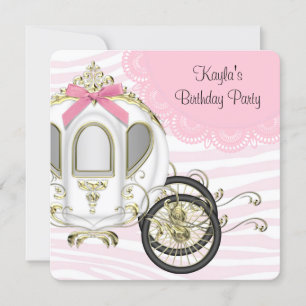 Pink Zebra Princess Birthday Party Invitation
