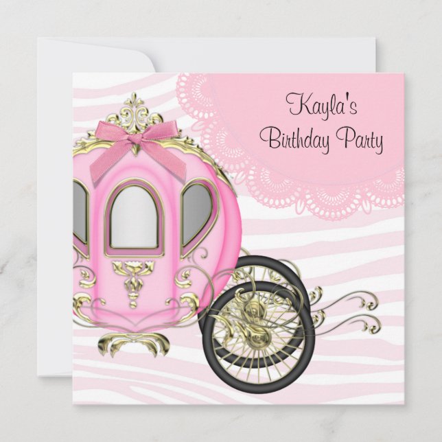 Pink Zebra Princess Birthday Party Invitations (Front)
