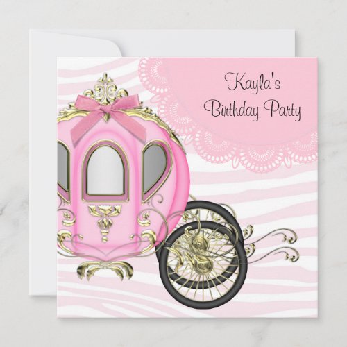 Pink Zebra Princess Birthday Party Invitations