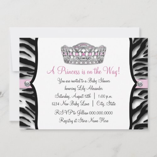 Pink Zebra Princess Pink Black Baby Shower Invitation