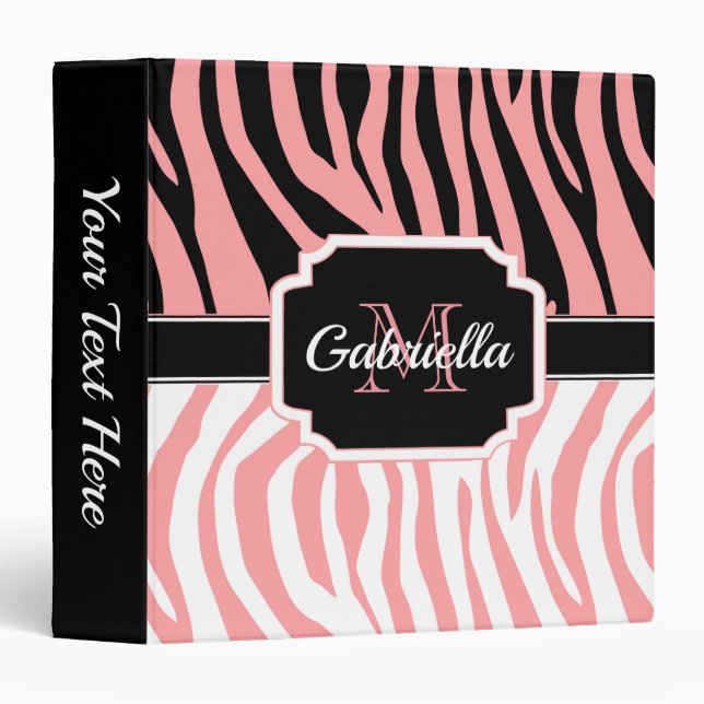 Pink Zebra Print 3 Ring Binder (Front/Spine)