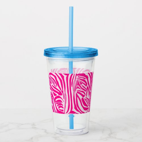 Pink zebra print acrylic tumbler