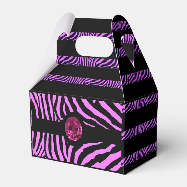 Pink Zebra Print and Rhinestone Favor Boxes (Front Side)