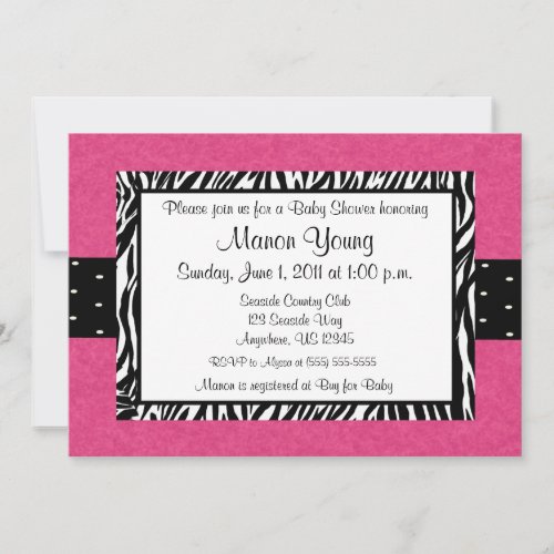 Pink Zebra Print Baby or Bridal Shower Invitation