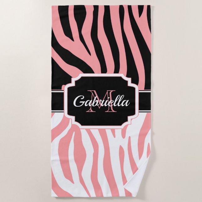 Pink Zebra Print Beach Towel (Front)