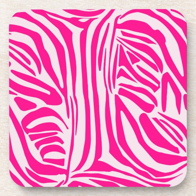 Pink zebra print beverage coaster (Front)