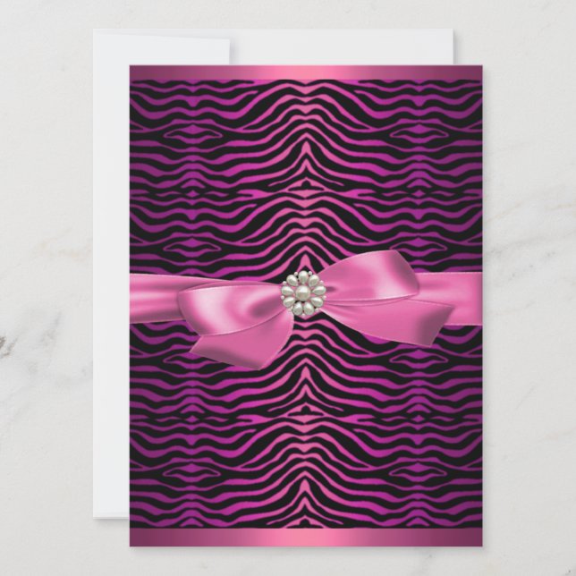 Pink Zebra Print & Bow Sweet16 Birthday Invite (Front)