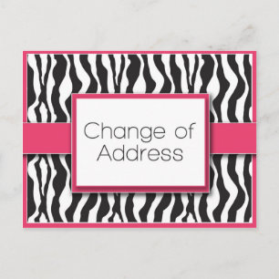 Pink Zebra Print Change of Address Postcards