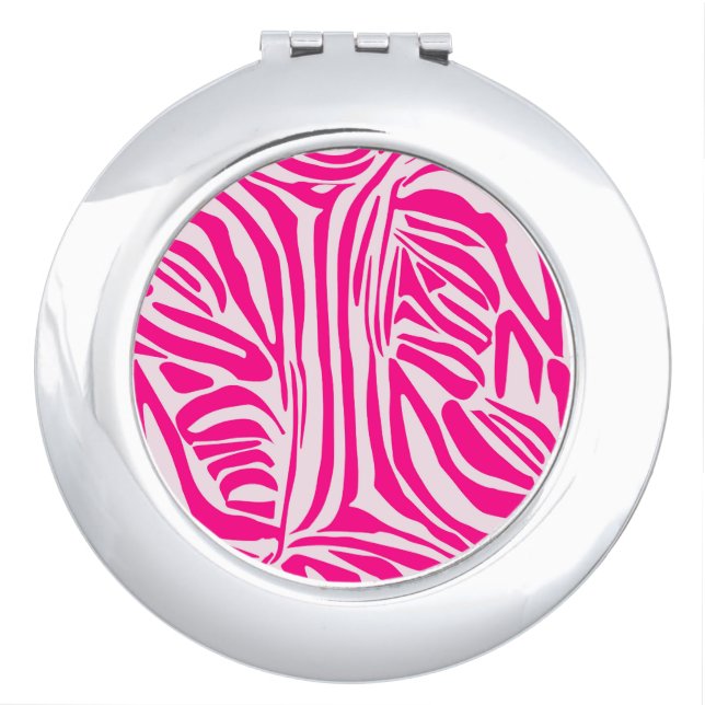 Pink zebra print compact mirror (Front)