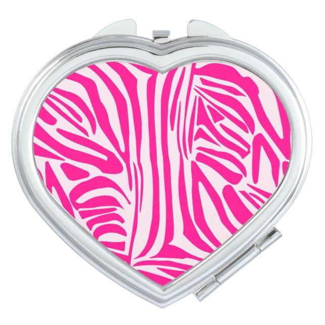 Pink zebra print compact mirror (Front)